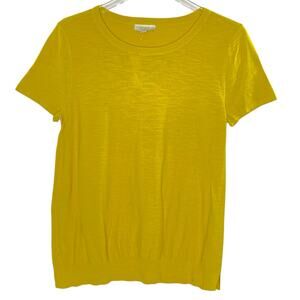 Loft M NEW Womens Yellow Round Neck Knit Top Short Sleeve Stretch